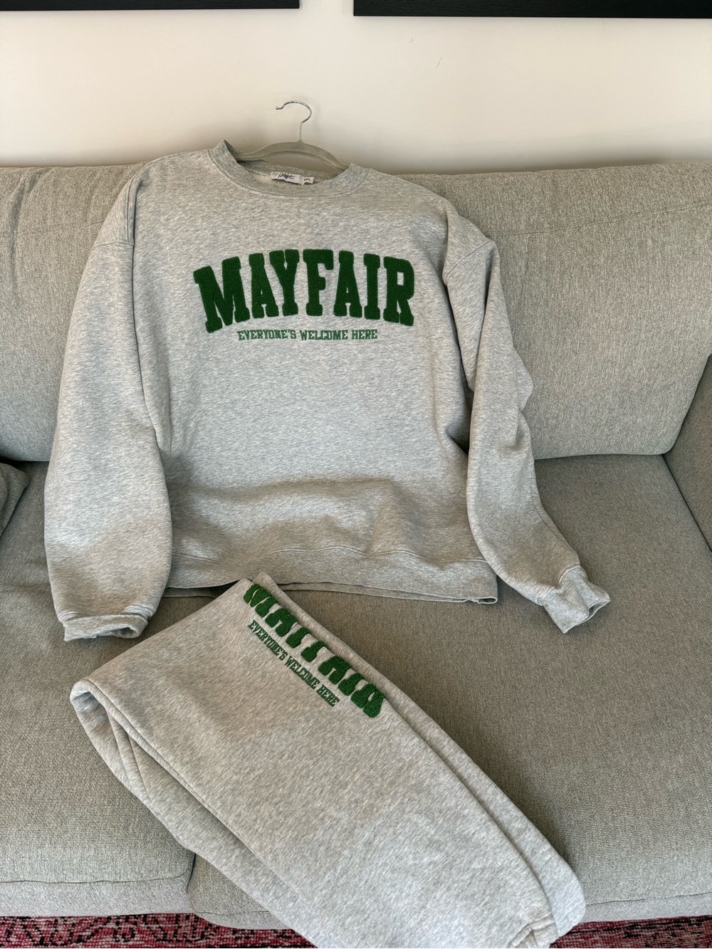 Mayfair Gray Sweatshirt and Jogger Set - Green Logo